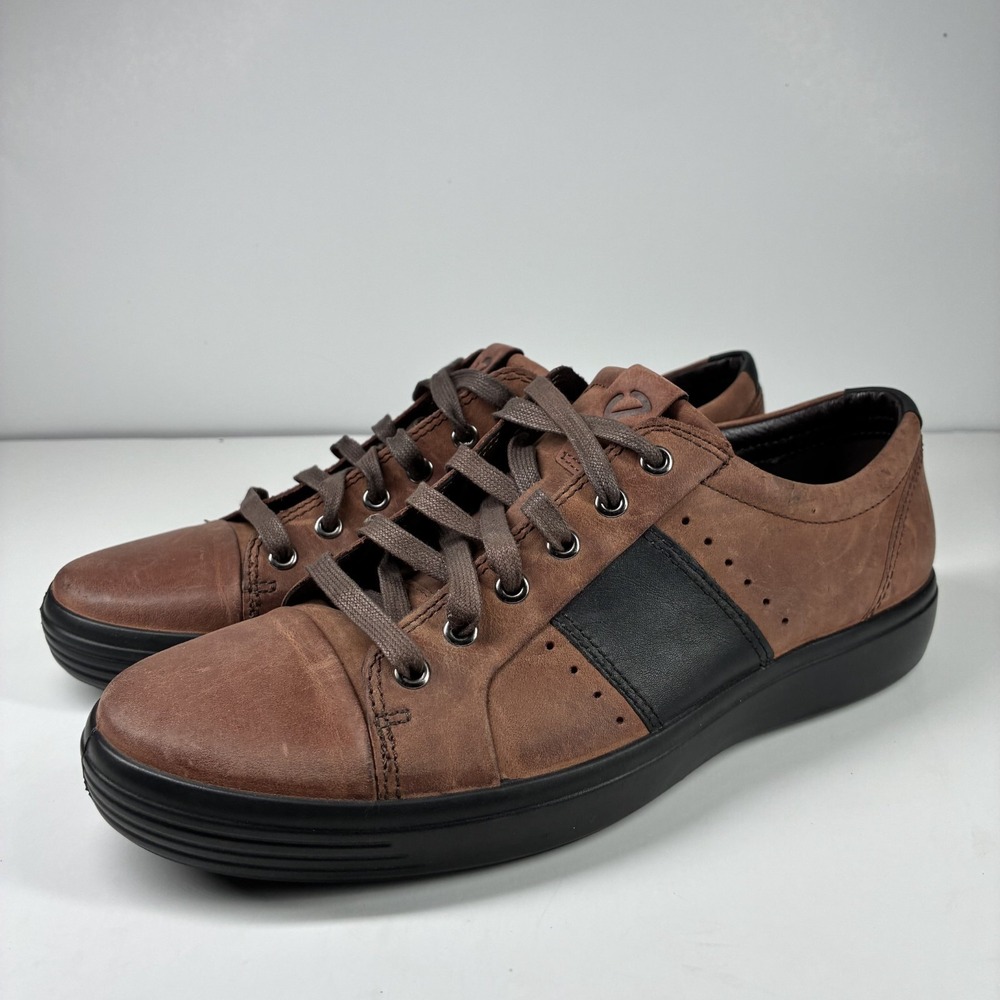 ECCO Soft 7 Men's US 9 Brown Brandy Black Premium Leather Low-Top Sneakers 51514